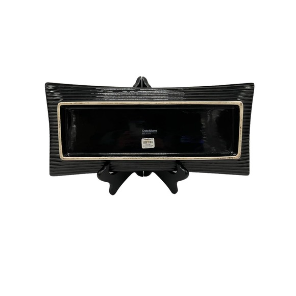 Crate & Barrel Modern Black Ceramic Platter Ridged w/ Raised Corners - Picture 3 of 3